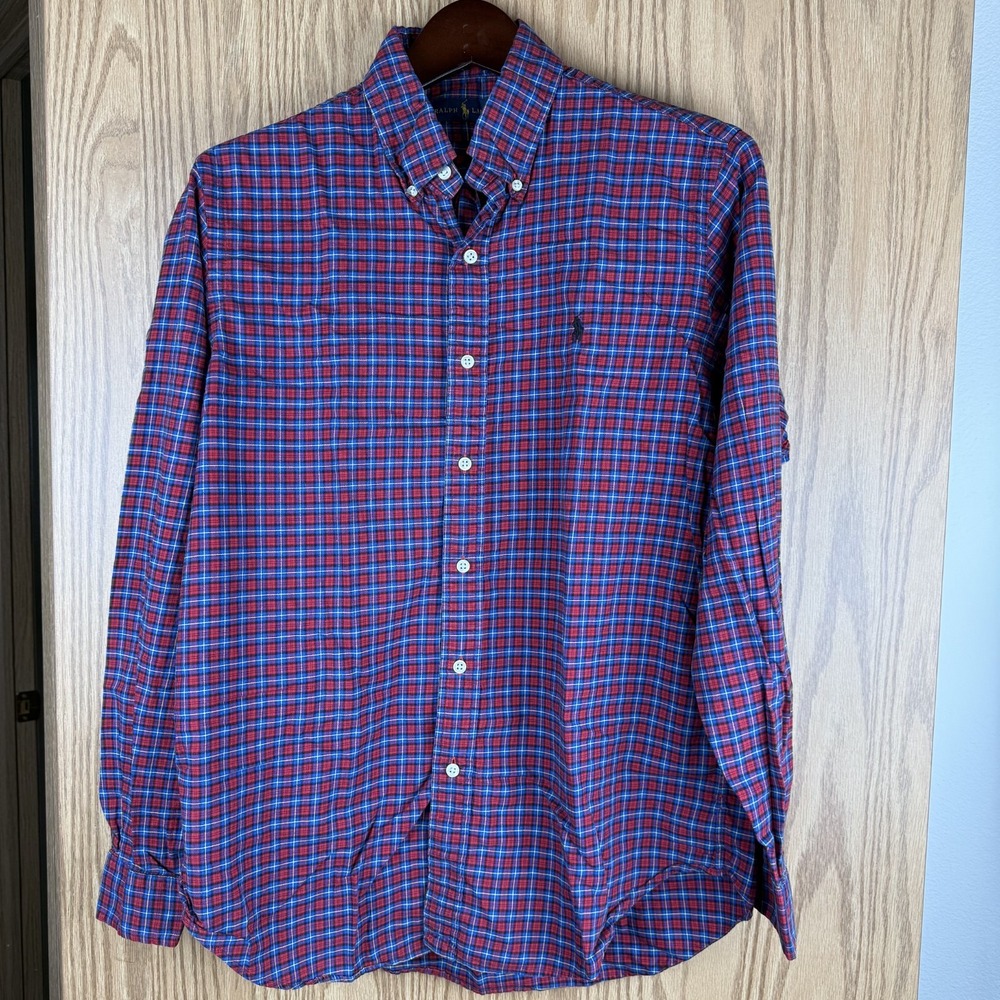 Ralph Lauren Men's Blue Red Checked Plaid Shirt Size M